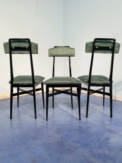 Italian Mid Century Black and Green Color Dining Chairs Set of Six 1950s - 2602841