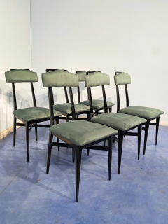 Italian Mid Century Black and Green Color Dining Chairs Set of Six 1950s - 2602846