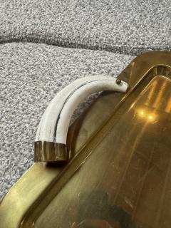 Italian Mid Century Brass Serving Tray with Tusk Handles 1970s - 4690894