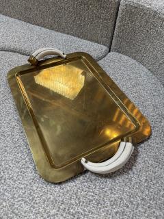 Italian Mid Century Brass Serving Tray with Tusk Handles 1970s - 4690897