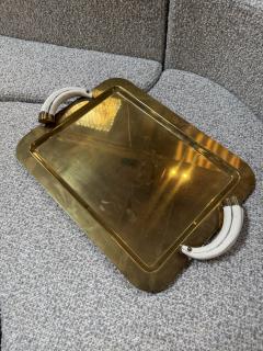 Italian Mid Century Brass Serving Tray with Tusk Handles 1970s - 4690898