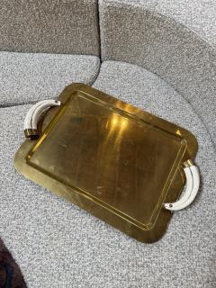 Italian Mid Century Brass Serving Tray with Tusk Handles 1970s - 4690899