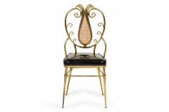 Italian Mid Century Brass and Black Patent Leather Scroll Back Side Chair - 2787480
