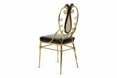 Italian Mid Century Brass and Black Patent Leather Scroll Back Side Chair - 2787484
