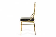 Italian Mid Century Brass and Black Patent Leather Scroll Back Side Chair - 4652117