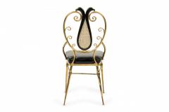 Italian Mid Century Brass and Black Patent Leather Scroll Back Side Chair - 4652119
