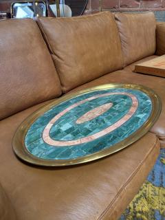 Italian Mid Century Brass and Stone Inlay Oval Tray 1970s - 4689526