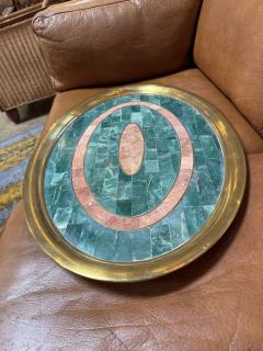 Italian Mid Century Brass and Stone Inlay Oval Tray 1970s - 4689528