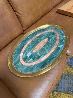 Italian Mid Century Brass and Stone Inlay Oval Tray 1970s - 4689530