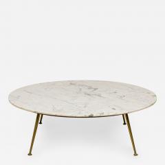 Italian Mid Century Carrera Marble Round Coffee Cocktail Table - 2789922