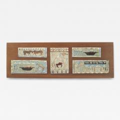Italian Mid Century Ceramic Panel with 5 Mounted Plaques - 4211764