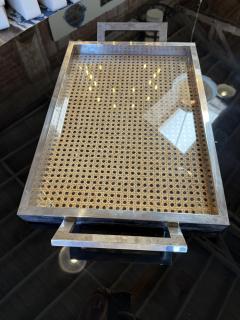 Italian Mid Century Chrome and Vienna Cane Serving Tray 1970s - 4686884