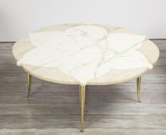 Italian Mid Century Circular Star Form White Marble Coffee Table with Brass Legs - 1862440