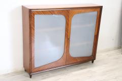 Italian Mid Century Design Walnut and Satin Glass Doors Vitrine 1950s - 3297635