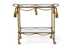 Italian Mid Century Gilt Metal Tassle Bar Cart - 4660627