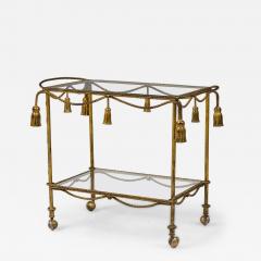 Italian Mid Century Gilt Metal Tassle Bar Cart - 4717970