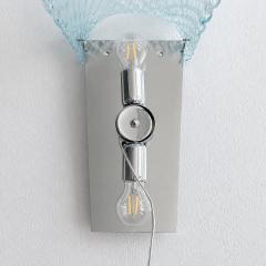Italian Mid Century Light Blue Rhombus Murano Glass Wall Sconces Set of 2 - 4754777