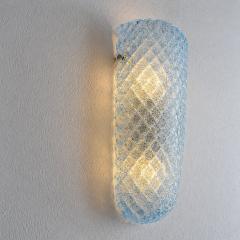 Italian Mid Century Light Blue Rhombus Murano Glass Wall Sconces Set of 2 - 4754778