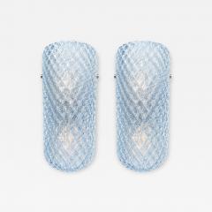 Italian Mid Century Light Blue Rhombus Murano Glass Wall Sconces Set of 2 - 4759283