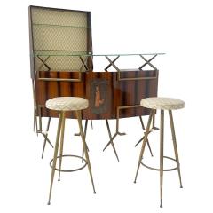 Italian Mid Century Modern Bar with 2 Stools - 3191016