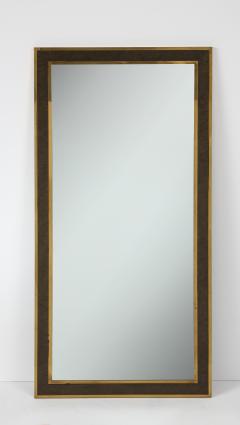 Italian Mid Century Modern Brass and Burl Wood Framed Mirror - 1013796