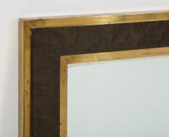 Italian Mid Century Modern Brass and Burl Wood Framed Mirror - 1013798