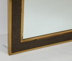 Italian Mid Century Modern Brass and Burl Wood Framed Mirror - 1013799