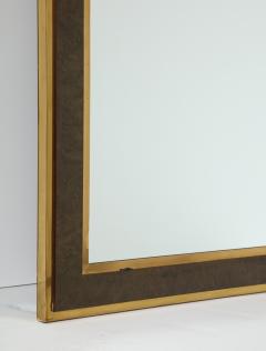 Italian Mid Century Modern Brass and Burl Wood Framed Mirror - 1013804