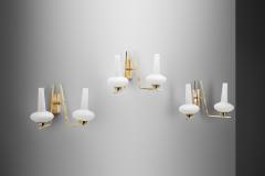 Italian Mid Century Modern Brass and Glass Wall Lamps Italy 1950s - 3159305