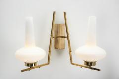 Italian Mid Century Modern Brass and Glass Wall Lamps Italy 1950s - 3159308