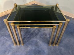Italian Mid Century Modern Brass and Smoked Glass Nesting Tables 1970s - 2601380