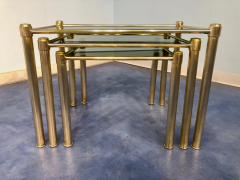 Italian Mid Century Modern Brass and Smoked Glass Nesting Tables 1970s - 2601381
