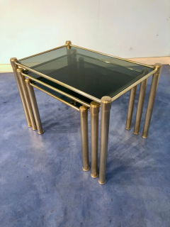 Italian Mid Century Modern Brass and Smoked Glass Nesting Tables 1970s - 2601383