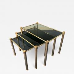 Italian Mid Century Modern Brass and Smoked Glass Nesting Tables 1970s - 2613016