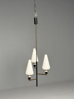 Italian Mid Century Modern Ceiling Pendant Brass Opaline Glass Italy 1950s - 3849580