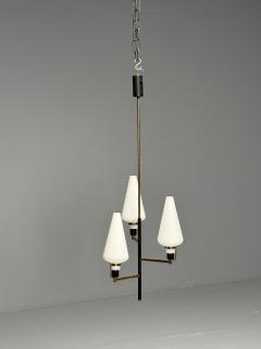 Italian Mid Century Modern Ceiling Pendant Brass Opaline Glass Italy 1950s - 3849581
