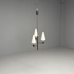 Italian Mid Century Modern Ceiling Pendant Brass Opaline Glass Italy 1950s - 3849582