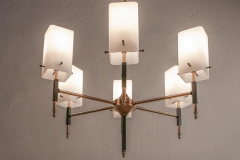 Italian Mid Century Modern Chandelier Six Lights Coated Glass 1950s - 2601984