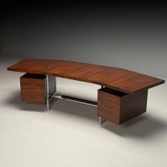 Italian Mid Century Modern Demilune Writing Desk Rosewood Steel Italy 1950s - 3911912