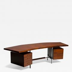 Italian Mid Century Modern Demilune Writing Desk Rosewood Steel Italy 1950s - 3917386