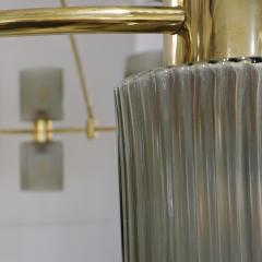 Italian Mid Century Modern Design Smoked Green Murano Glass Brass Chandelier - 2209334