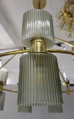 Italian Mid Century Modern Design Smoked Green Murano Glass Brass Chandelier - 2209338