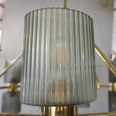 Italian Mid Century Modern Design Smoked Green Murano Glass Brass Chandelier - 2209339