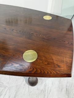 Italian Mid Century Modern Dining Table in Stained Ash with Brass Inlays - 4300528