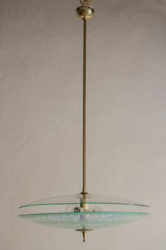Italian Mid Century Modern Double Disc Decorated Glass Pendant Lamp 1950s - 2601335