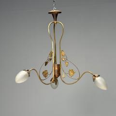 Italian Mid Century Modern Floral Chandelier Brass Copper Italy 1920s - 3849546