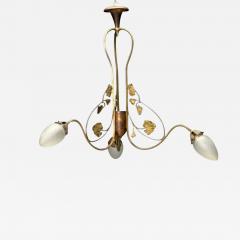 Italian Mid Century Modern Floral Chandelier Brass Copper Italy 1920s - 3855006