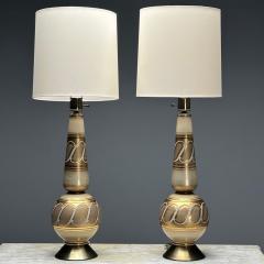 Italian Mid Century Modern Large Table Lamps Gold Glass Brass Italy 1960s - 3544201