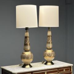 Italian Mid Century Modern Large Table Lamps Gold Glass Brass Italy 1960s - 3544202