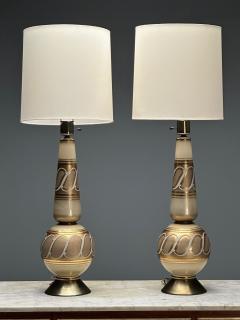 Italian Mid Century Modern Large Table Lamps Gold Glass Brass Italy 1960s - 3544204